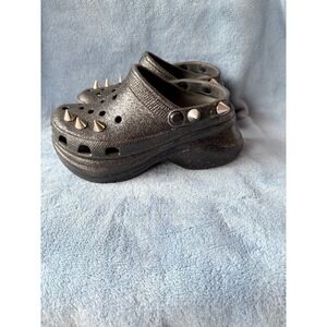 Crocs Classic Bae Clogs Black Glitter Platform Spiked Studded Punk Shoes